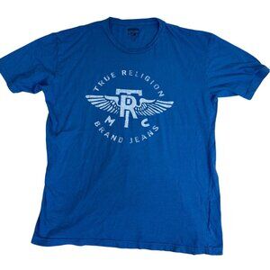True Religion XXL Blue Graphic Tee Shirt Mens Casual Crewneck Made In Thailand